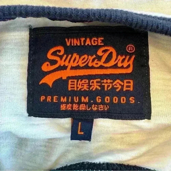 SuperDry Permanent JPN Shirt Wings 1 Navy Blue Orange White Extra Long Large - Picture 5 of 7